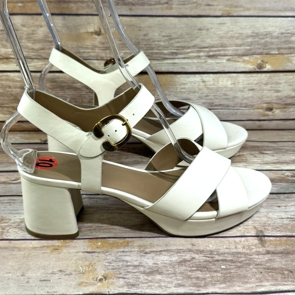 Aerosoles Womens New Creme Criss Cross Strap Chuky Heel Sandals 10